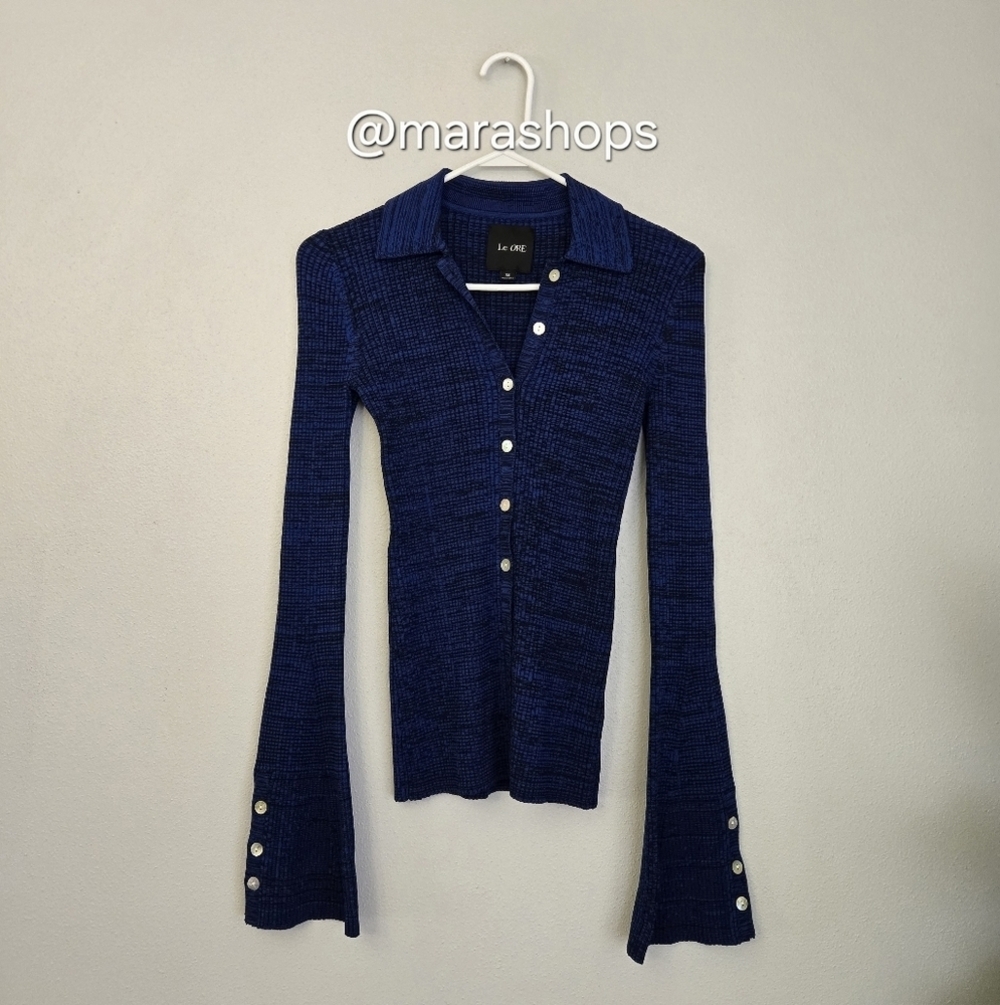 Le Ore Rimini Collared Cardigan Blue - Picture 3 of 7